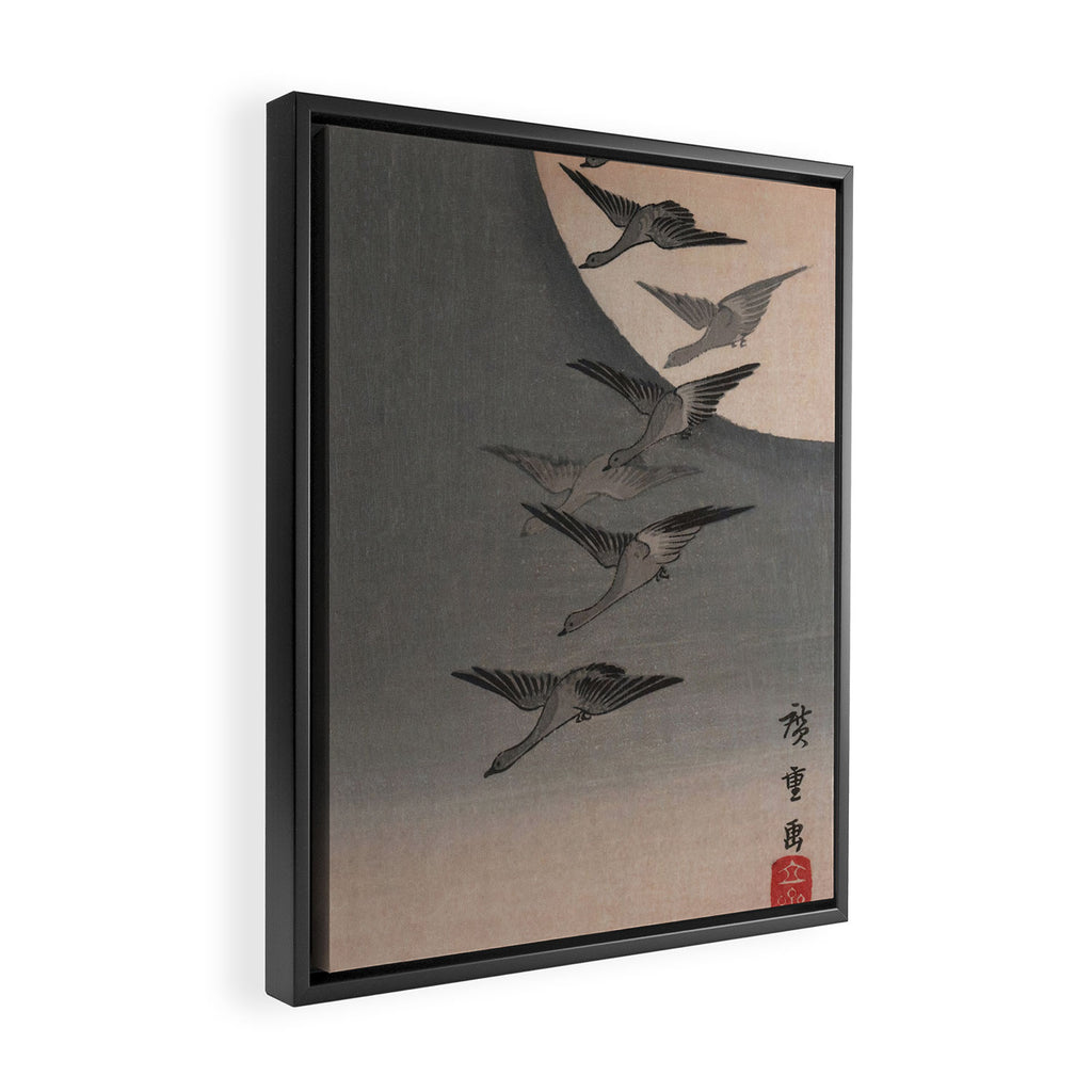 Utagawa Hiroshige Geese Flying under the Full Moon Framed Canvas Print Gallery Image 2