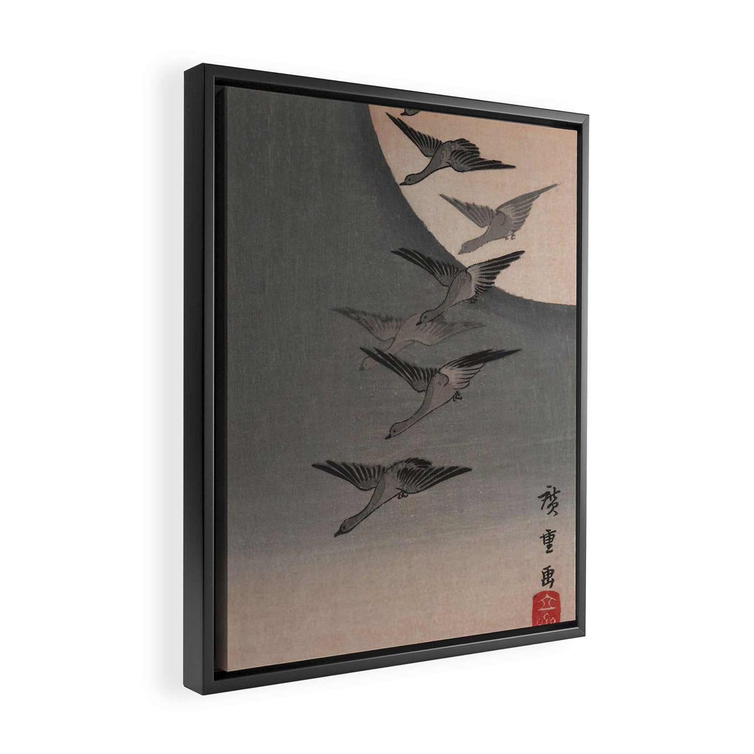 Utagawa Hiroshige Geese Flying under the Full Moon Framed Canvas Print Gallery Image 2