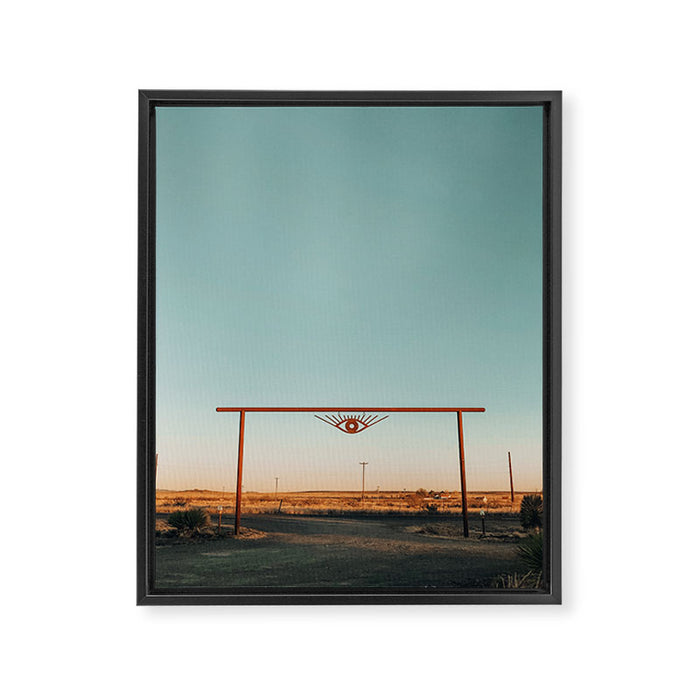 El Cosmico Sign, Marfa, West Texas Framed Canvas Print Gallery Image 1