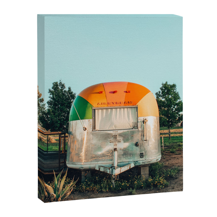 Rainbow trailer in Marfa, West Texas Canvas Print Gallery Image 1