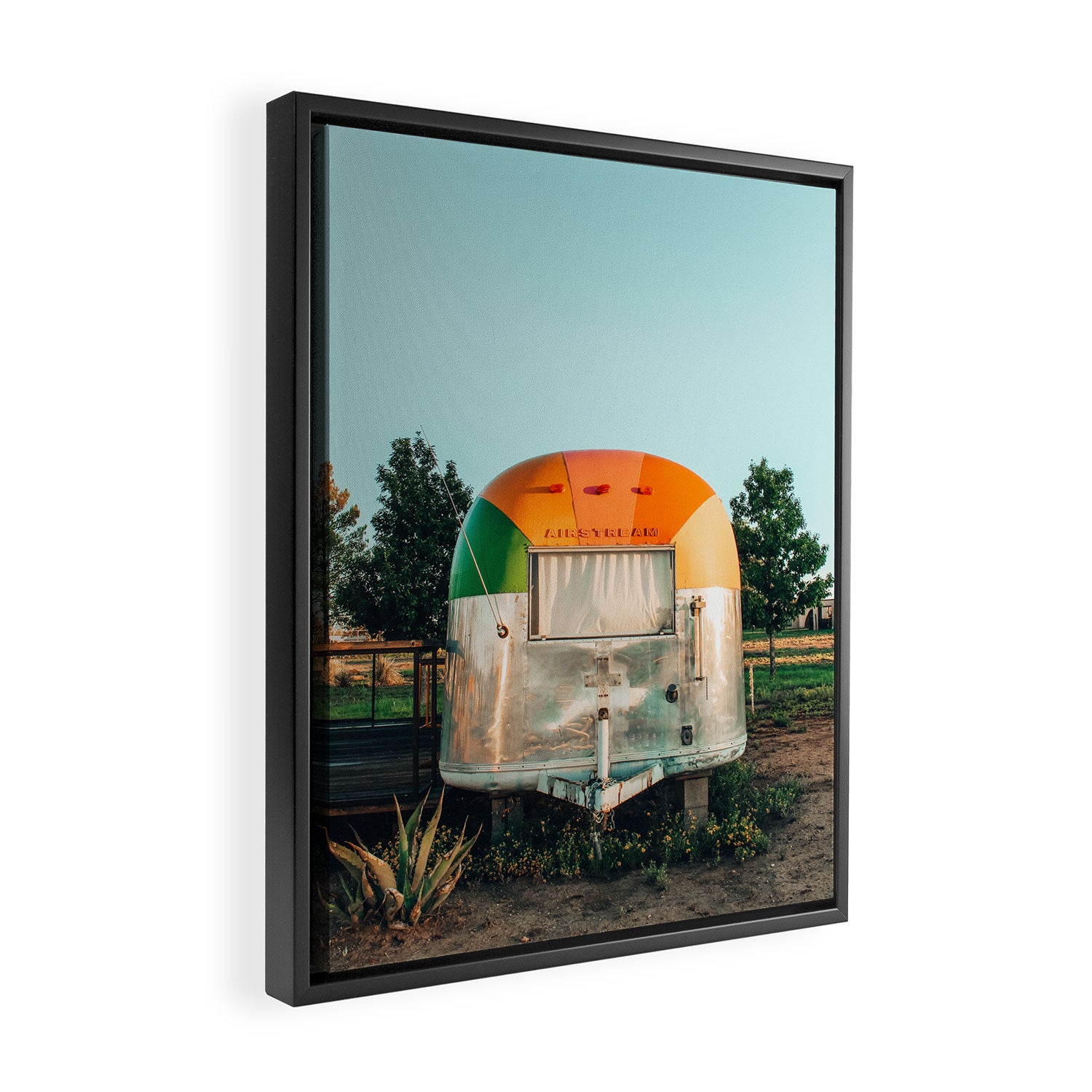 Rainbow trailer in Marfa, West Texas Framed Canvas Print Gallery Image 2