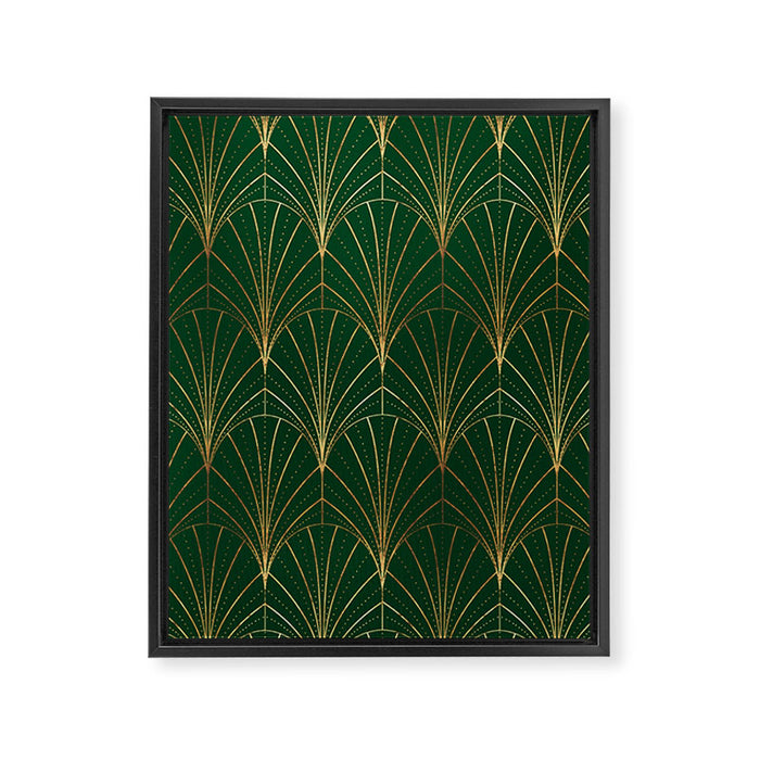 Art Deco Waterfalls // Emerald Green Framed Canvas Print Gallery Image 1