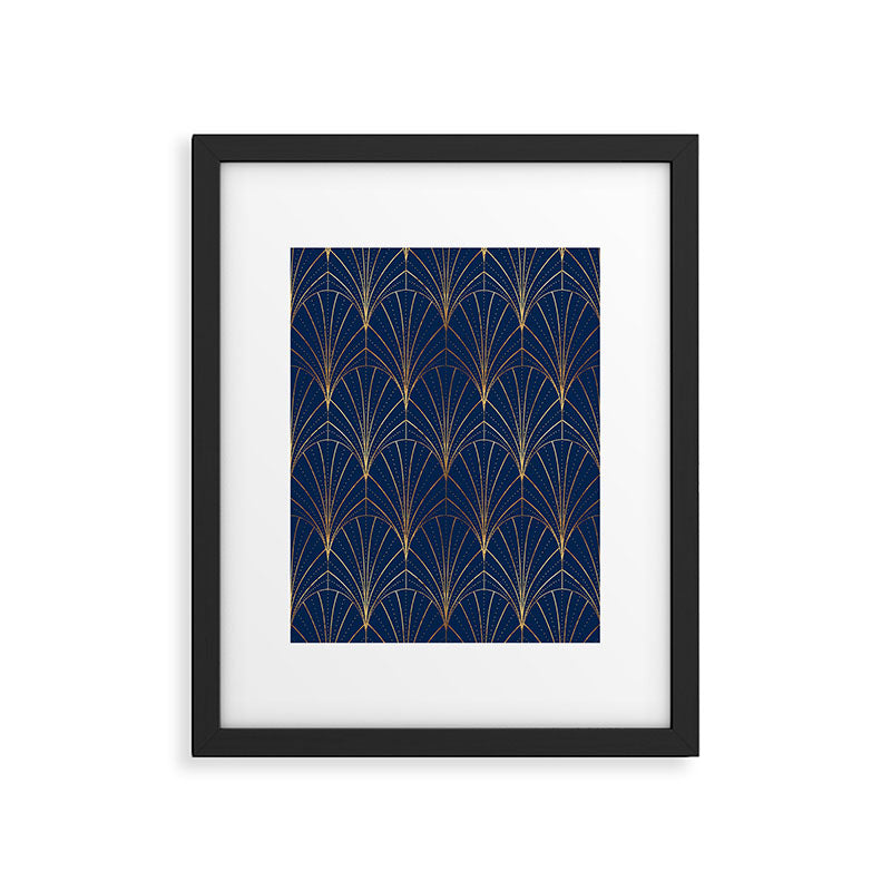 Art Deco Waterfalls // Navy Blue Framed Art Print Gallery Image 6