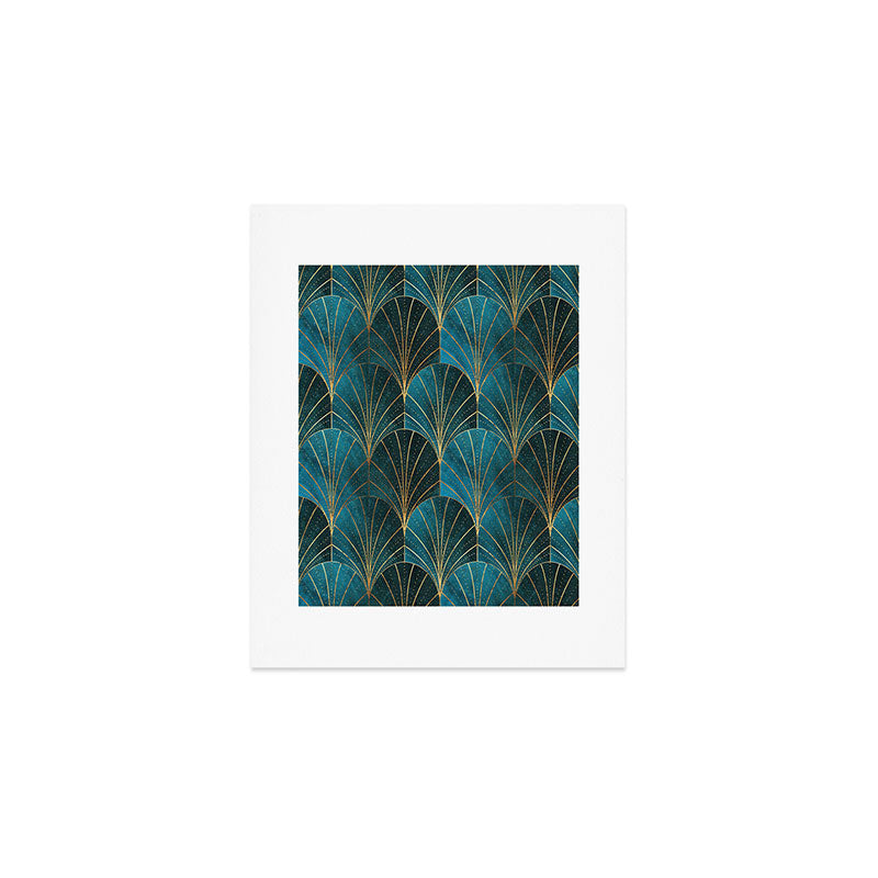 Art Deco Waterfalls // Ombre Teal Art Print Gallery Image 1