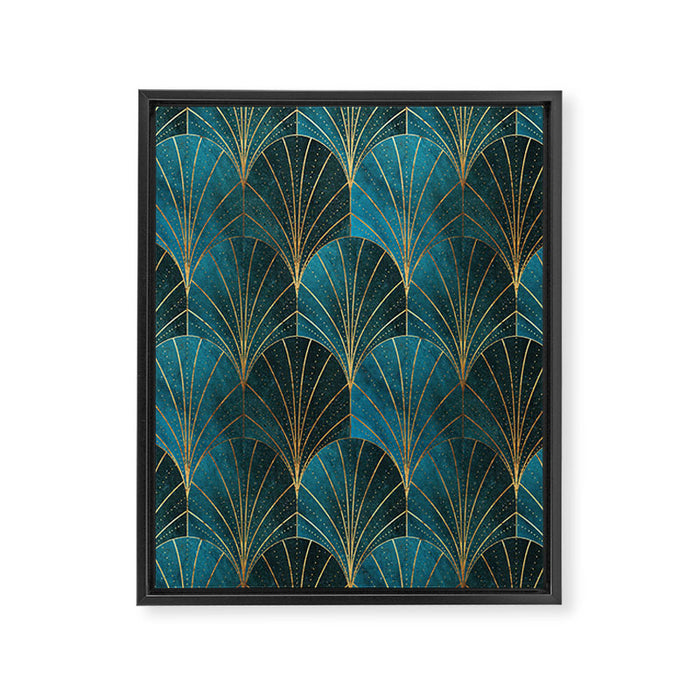 Art Deco Waterfalls // Ombre Teal Framed Canvas Print Gallery Image 1