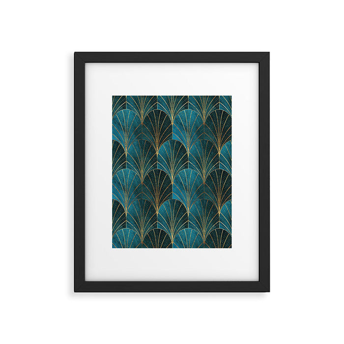 Art Deco Waterfalls // Ombre Teal Framed Art Print Gallery Image 1