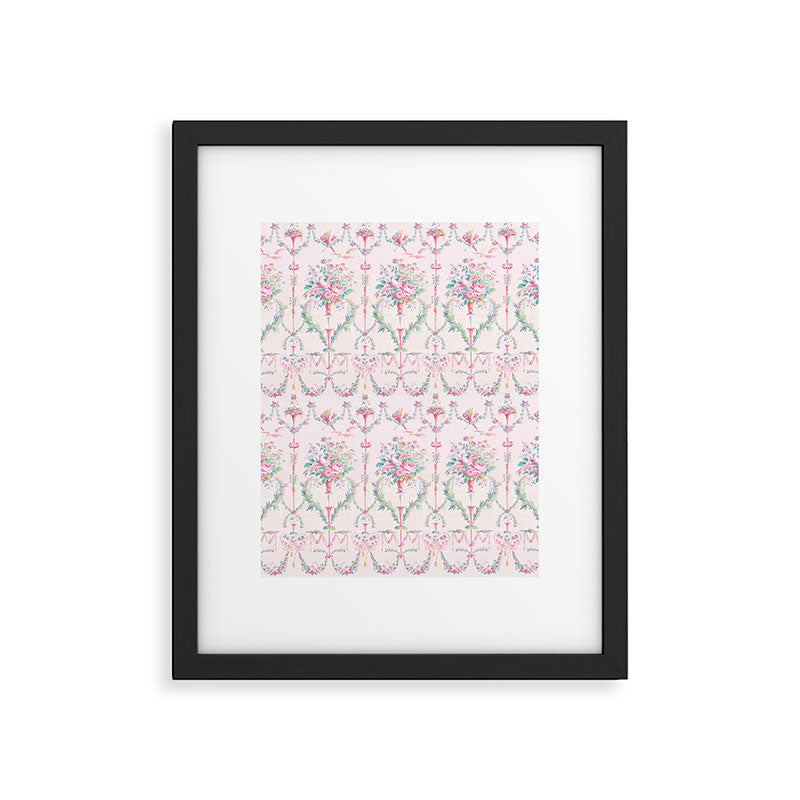 French wallpaper, birds and floral swags Framed Art Print Gallery Image 5