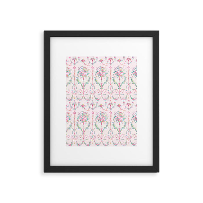 French wallpaper, birds and floral swags Framed Art Print Gallery Image 1