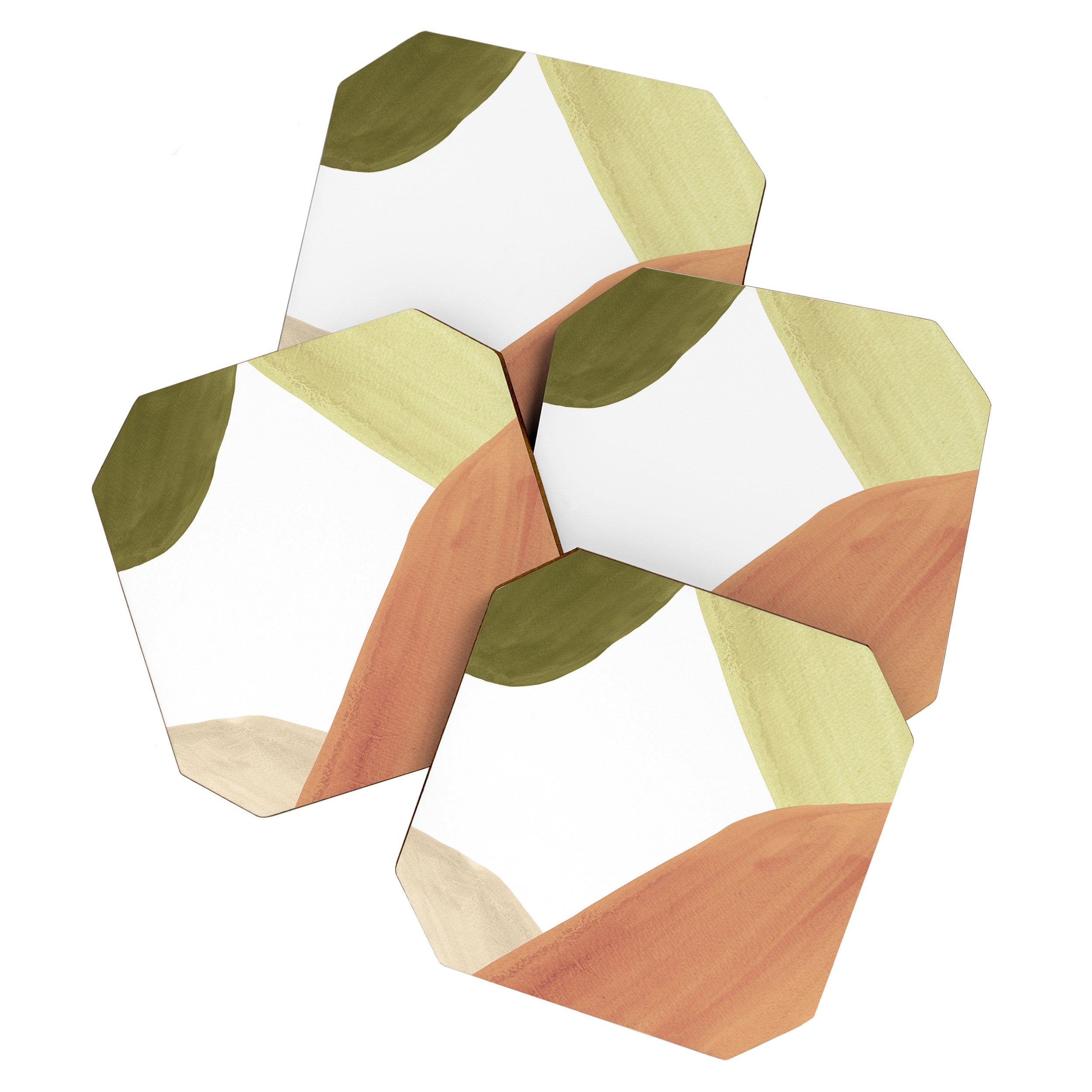 Abstract terracotta and green shapes Coaster Gallery Image 1