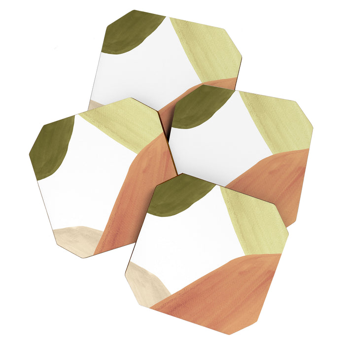 Abstract terracotta and green shapes Coaster Gallery Image 1