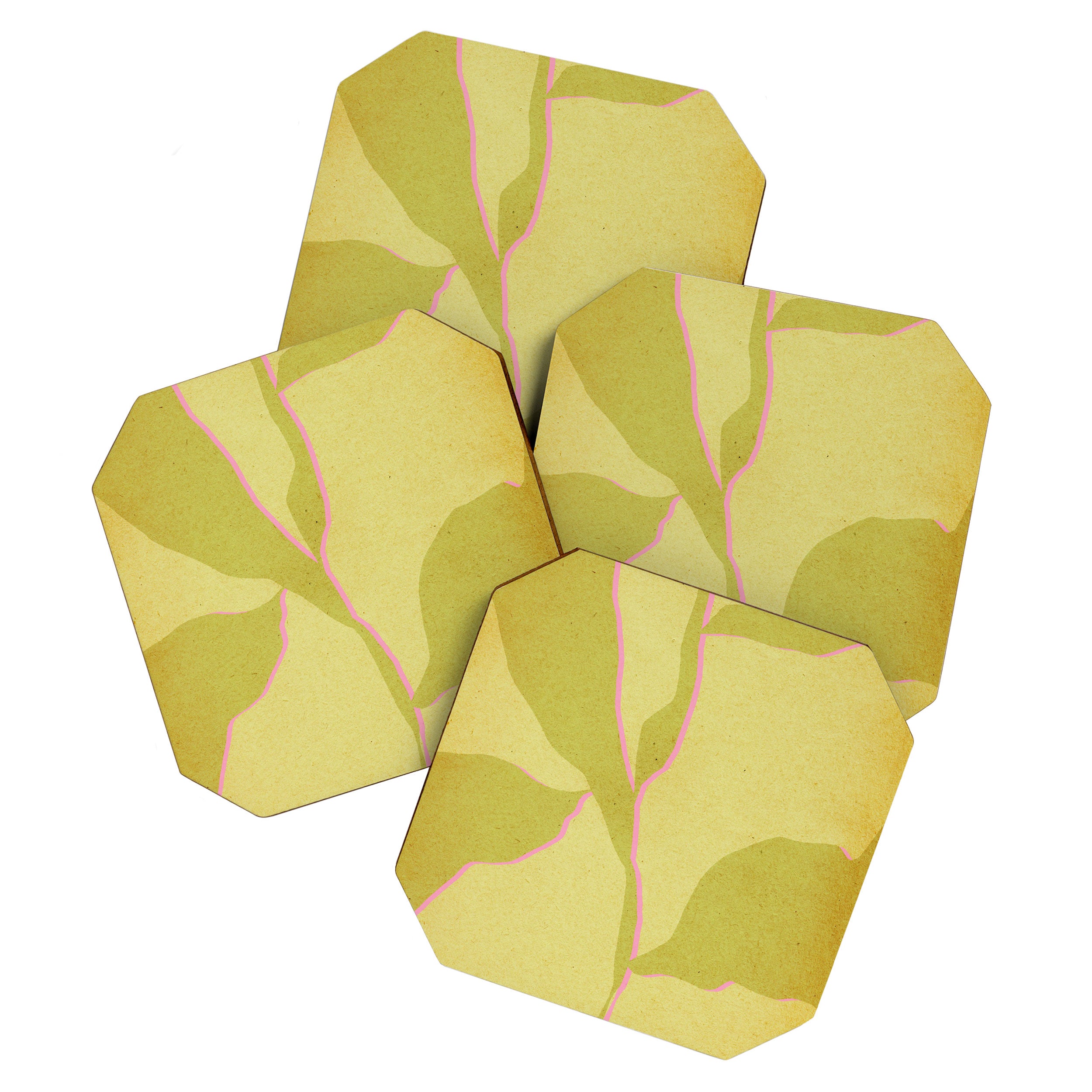 Green and pink botanical abstract Coaster Gallery Image 1