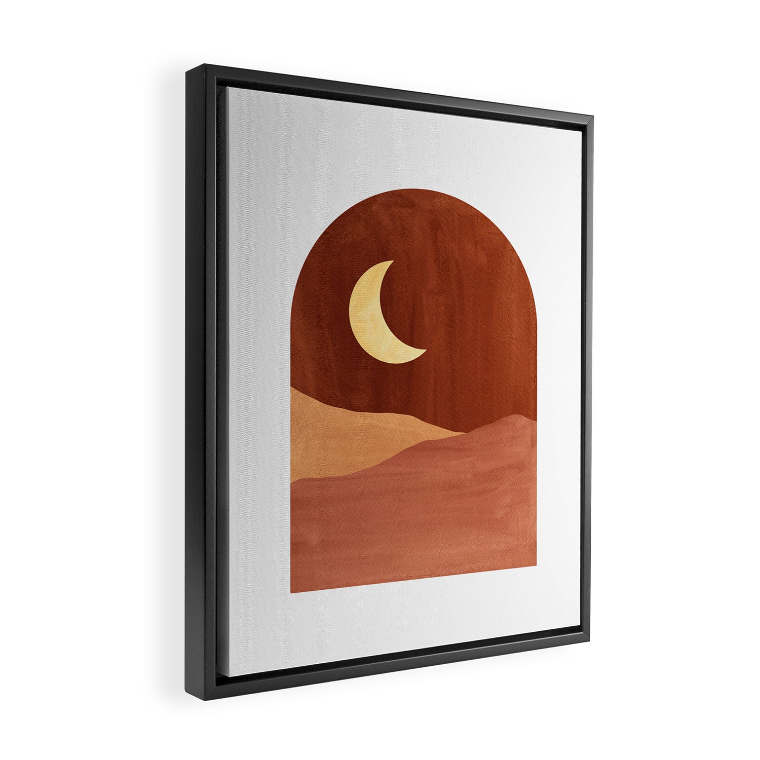 TERRACOTTA NIGHT, abstract landscape, moon and desert Framed Canvas Print Gallery Image 2