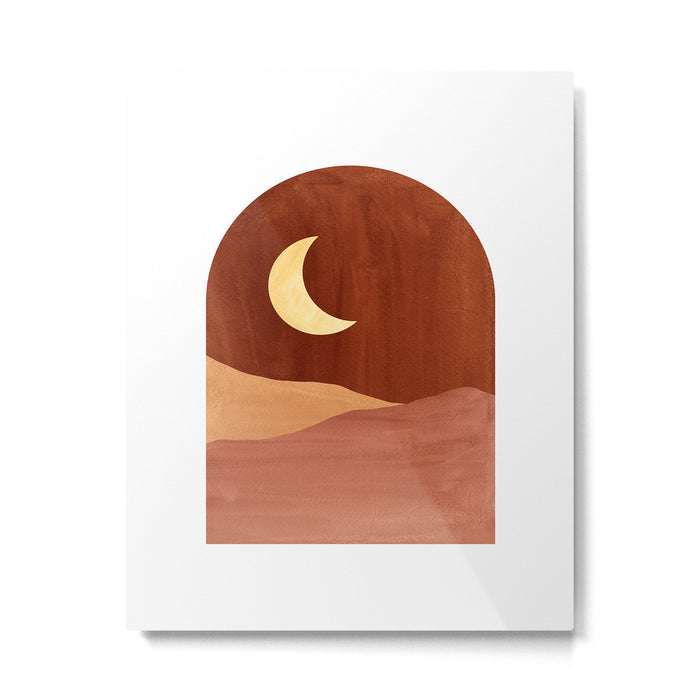 TERRACOTTA NIGHT, abstract landscape, moon and desert Metal Print Gallery Image 1