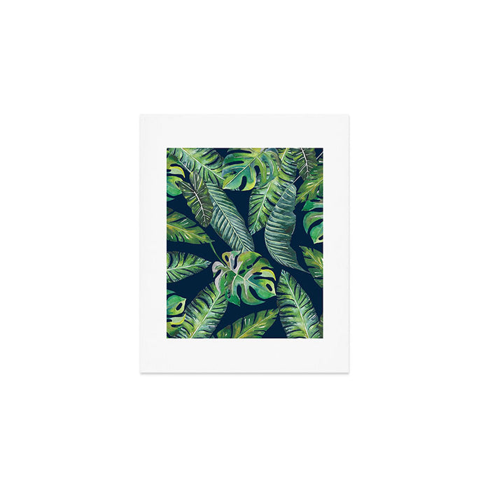 Jungle Leaves, Banana, Monstera, Blue Art Print Gallery Image 1