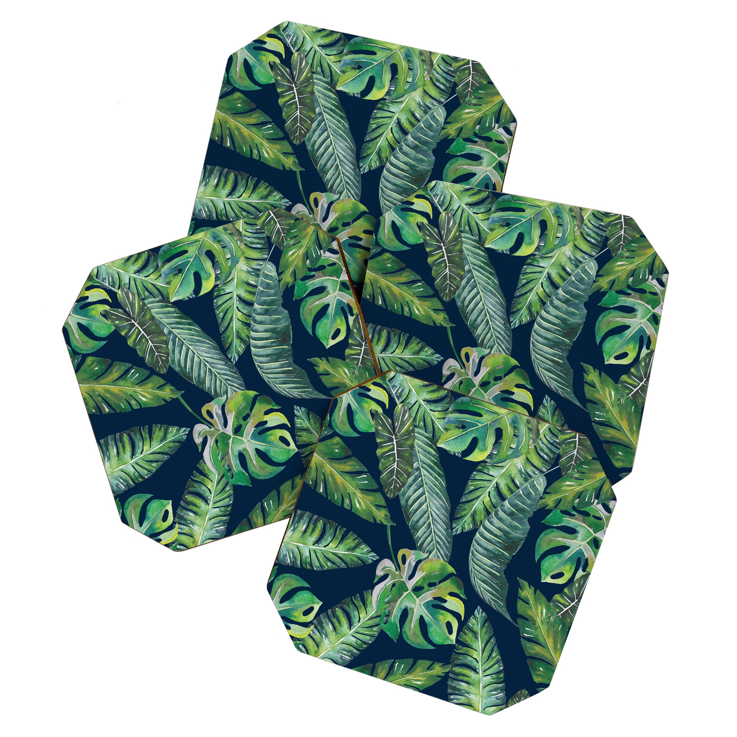 Jungle Leaves, Banana, Monstera, Blue Coaster Gallery Image 1
