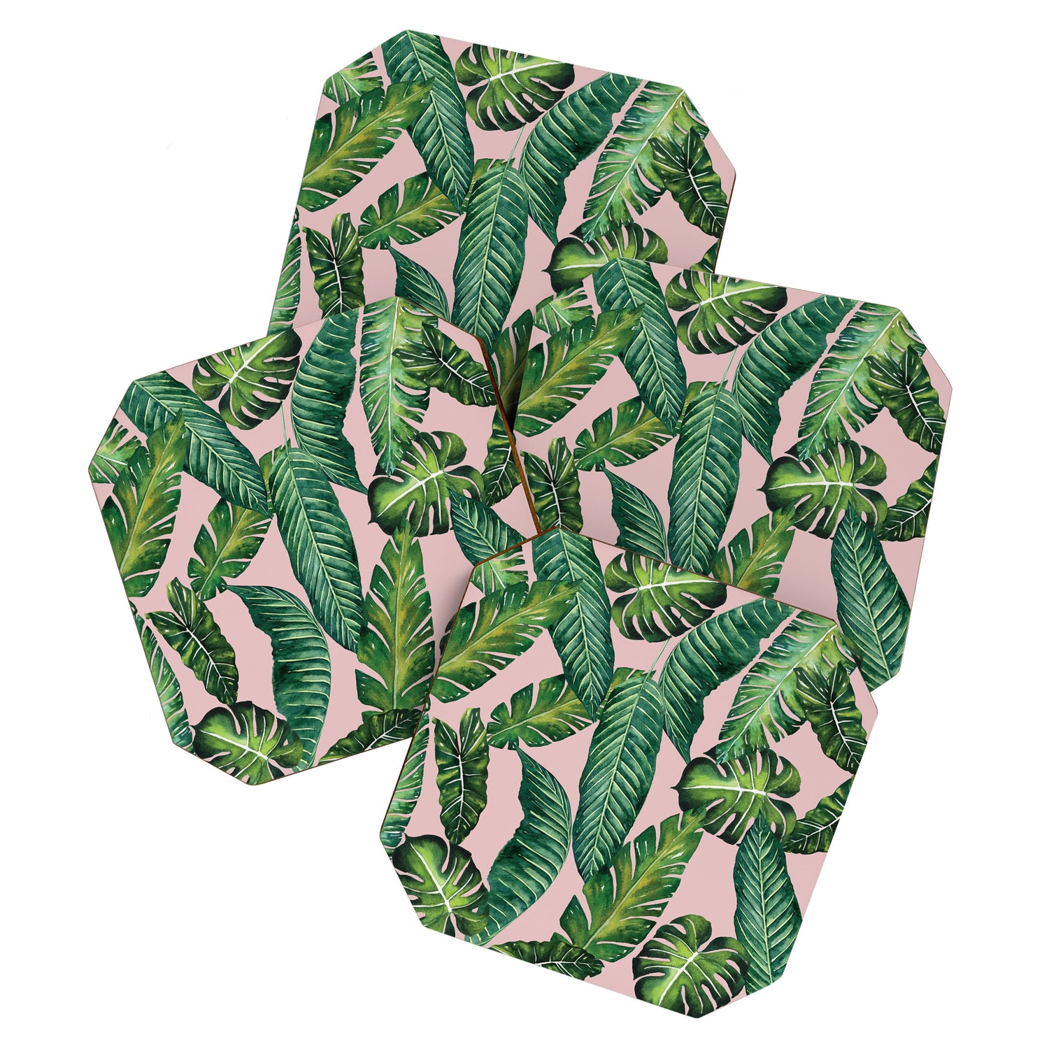 Jungle Leaves, Banana, Monstera II Pink  Coaster Gallery Image 1