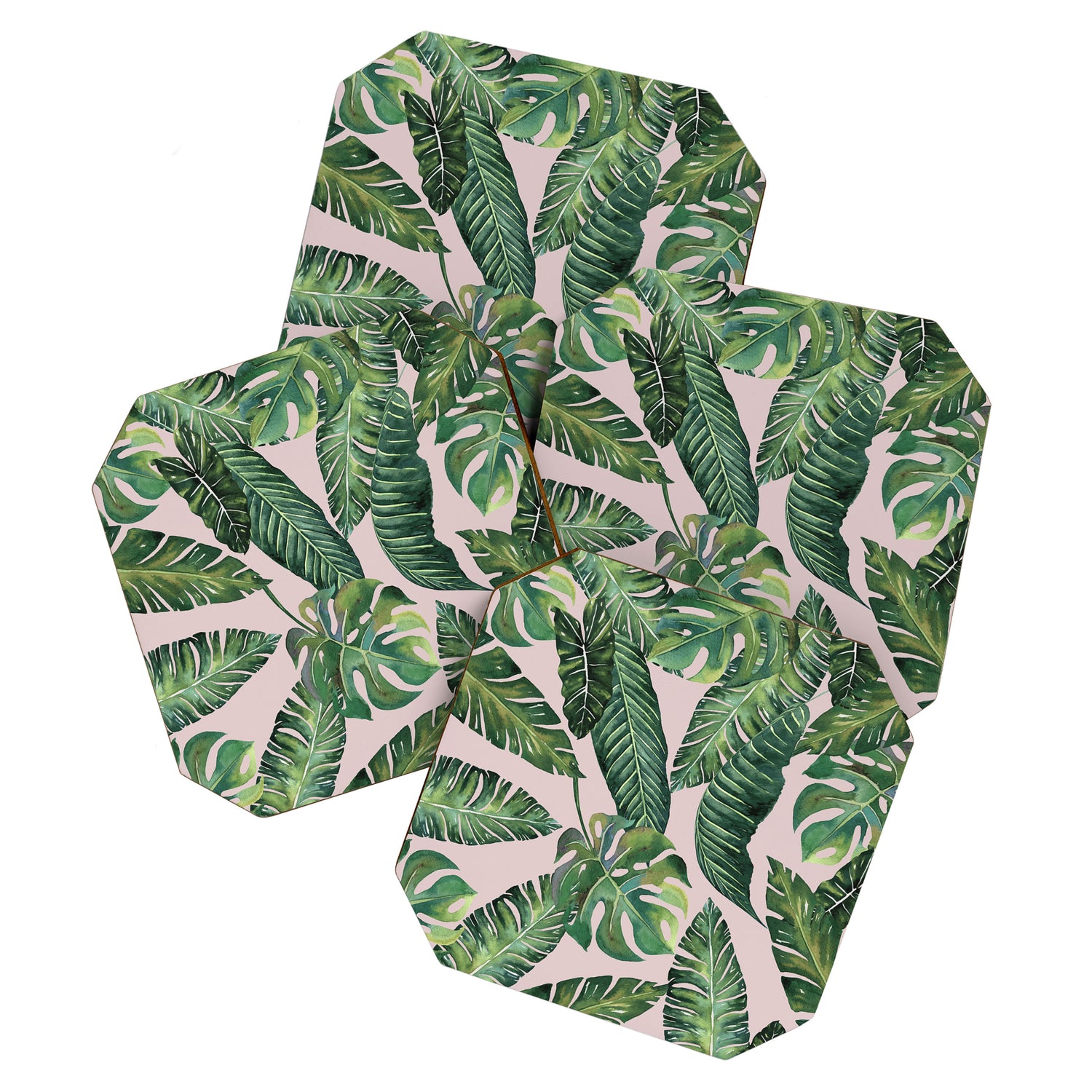 Jungle Leaves, Banana, Monstera Pink #society6 Coaster Gallery Image 1