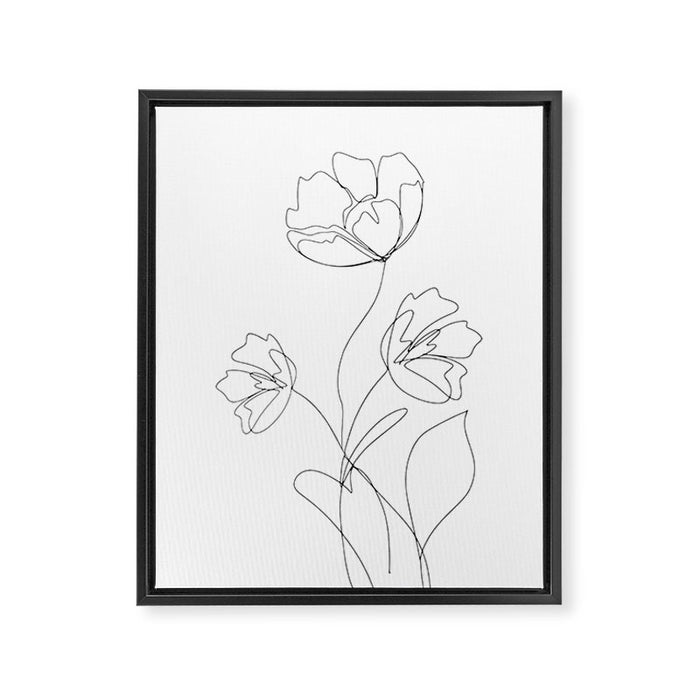 Poppies Minimal Line Art Framed Canvas Print Gallery Image 1