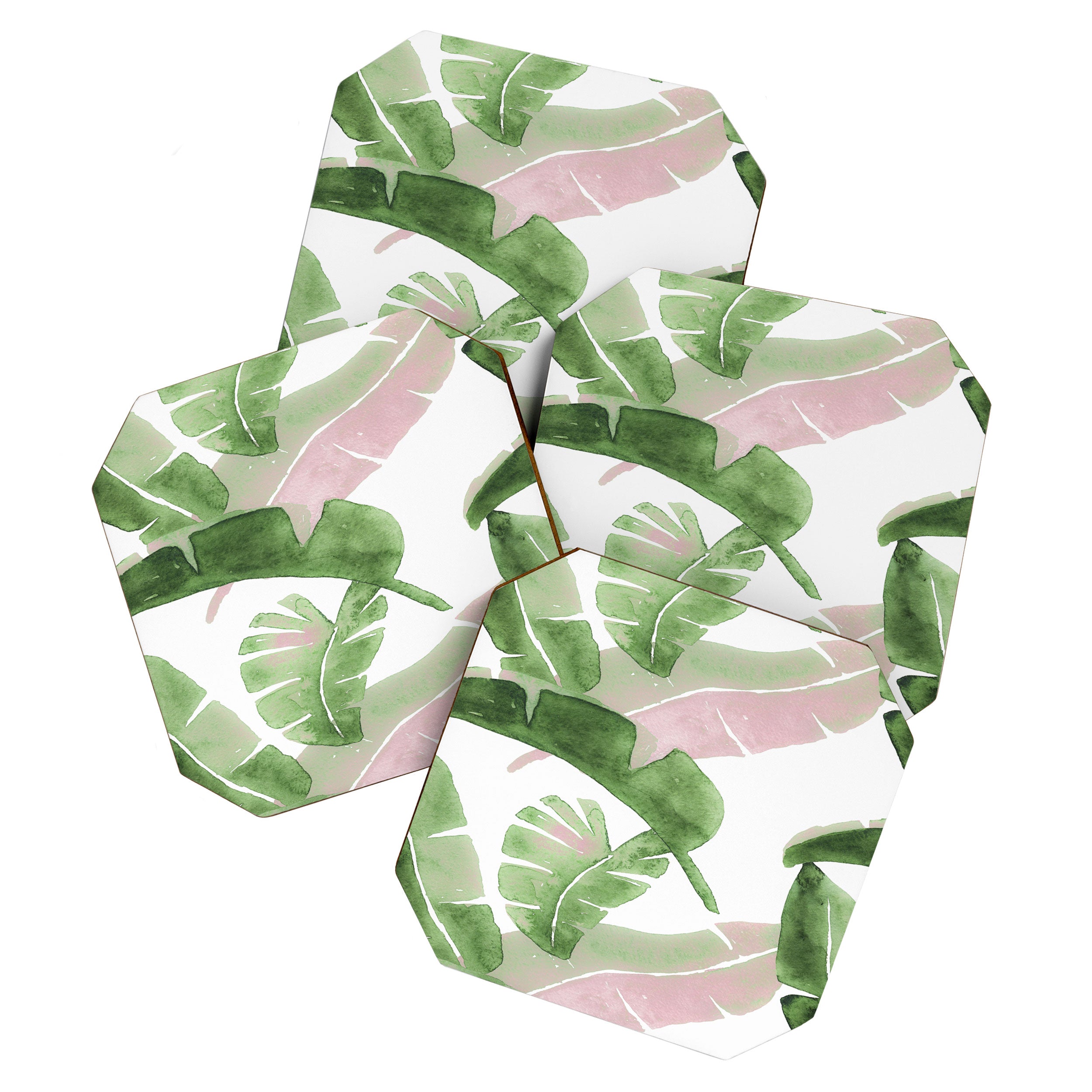 Tropical Leaves Green And Pink Coaster Gallery Image 1