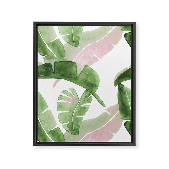 Tropical Leaves Green And Pink Framed Canvas Print Gallery Image 1