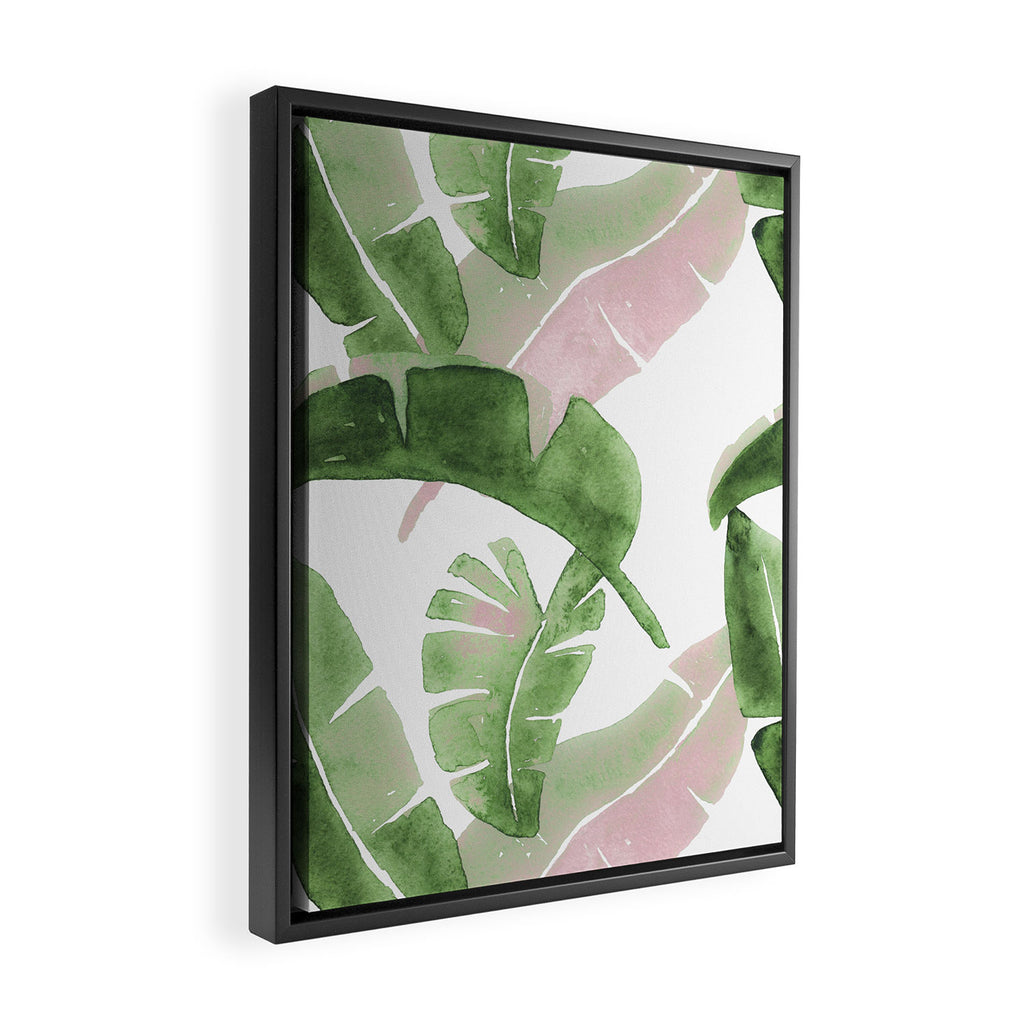 Tropical Leaves Green And Pink Framed Canvas Print Gallery Image 2