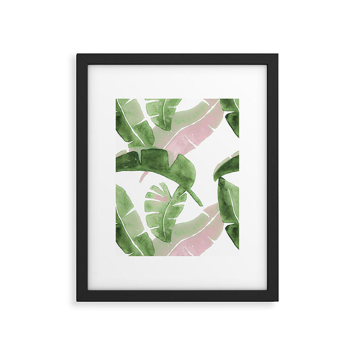 Tropical Leaves Green And Pink Framed Art Print Gallery Image 1