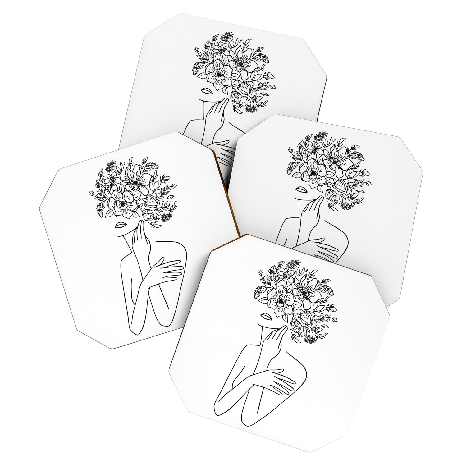 Woman With Flowers Minimal Line Art Coaster Gallery Image 1