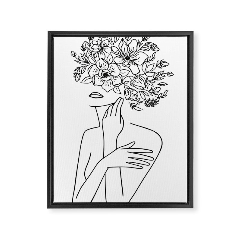 Woman With Flowers Minimal Line Art Framed Canvas Print Gallery Image 8