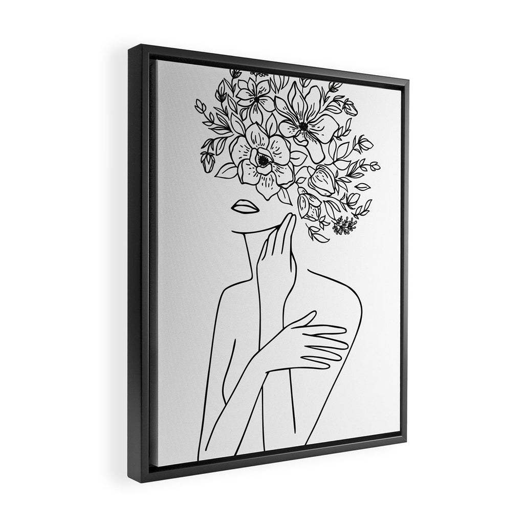 Woman With Flowers Minimal Line Art Framed Canvas Print Gallery Image 2