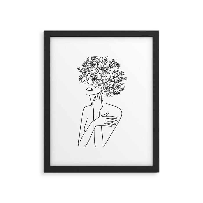 Woman With Flowers Minimal Line Art Framed Art Print Gallery Image 1