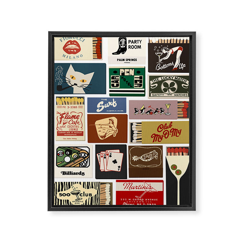 Cool Girl Matchbook Collage Art Print Framed Canvas Print Gallery Image 3