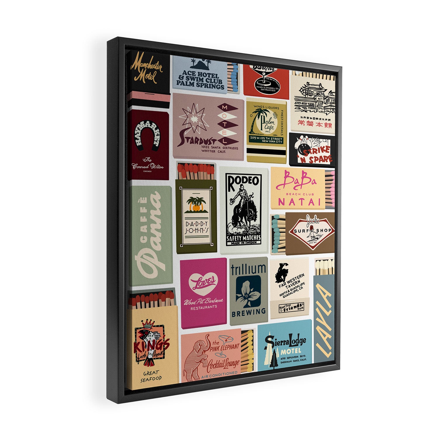 Vintage Matchbook Collage Art Print Framed Canvas Print Gallery Image 2