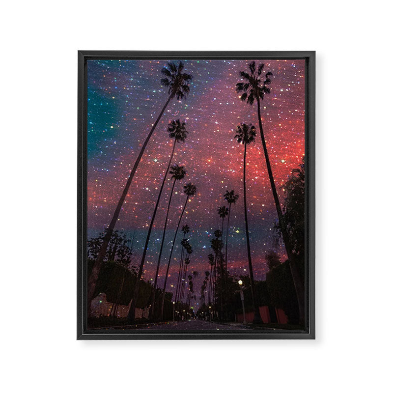 A magical sunset in Los Angeles | glitter | sparkle | palms | palm | sky | art prints |evening  Framed Canvas Print Gallery Image 6