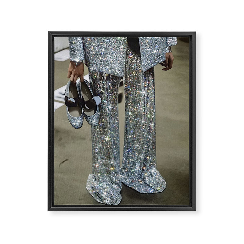 AT THE END OF THE WORKDAY | digital art collage by yana potter | sparkle suit | jacket | glitter  Framed Canvas Print Gallery Image 6