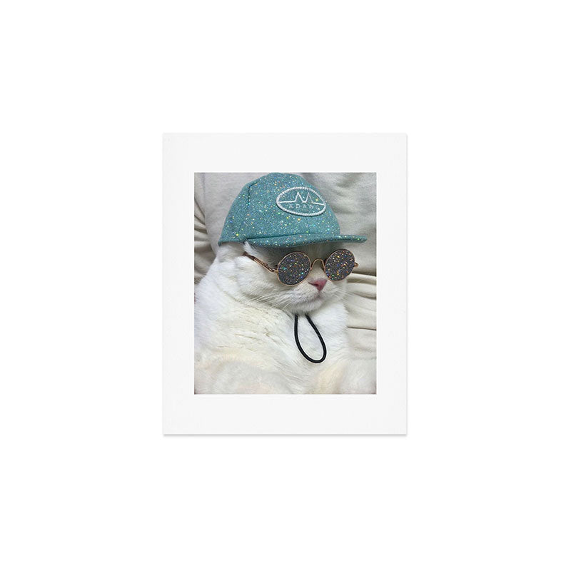 BIG BOSS | cat | blue hat | glasses | sunny | summer | positive vibes | glitter | pet | animal | Art Print Gallery Image 1