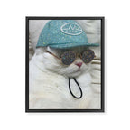 BIG BOSS | cat | blue hat | glasses | sunny | summer | positive vibes | glitter | pet | animal | Framed Canvas Print Gallery Image 8