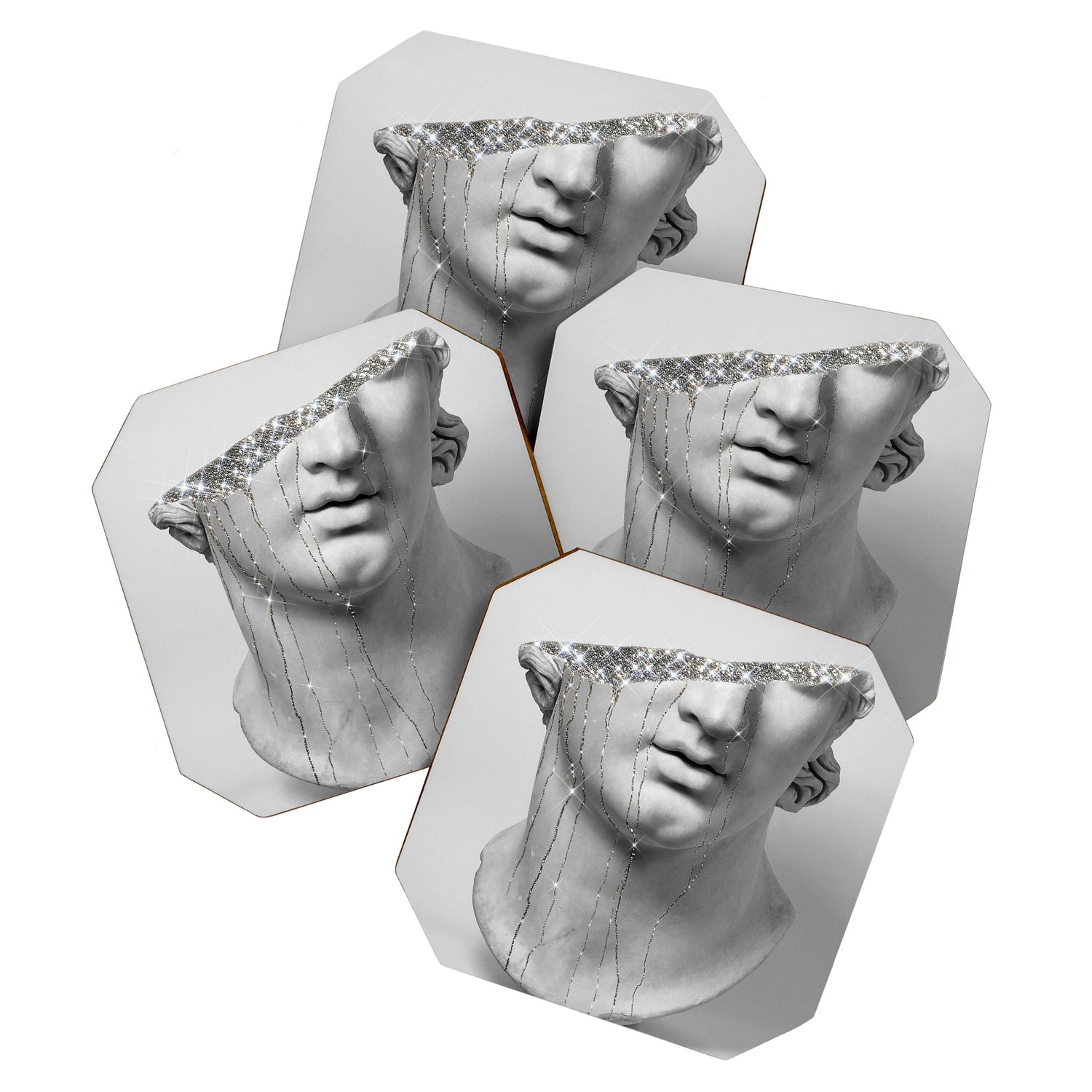 DIAMOND TEARS (b/w) | collage art by Yana Potter | black and white | sculpture | mythology | bling and shine Coaster Gallery Image 1