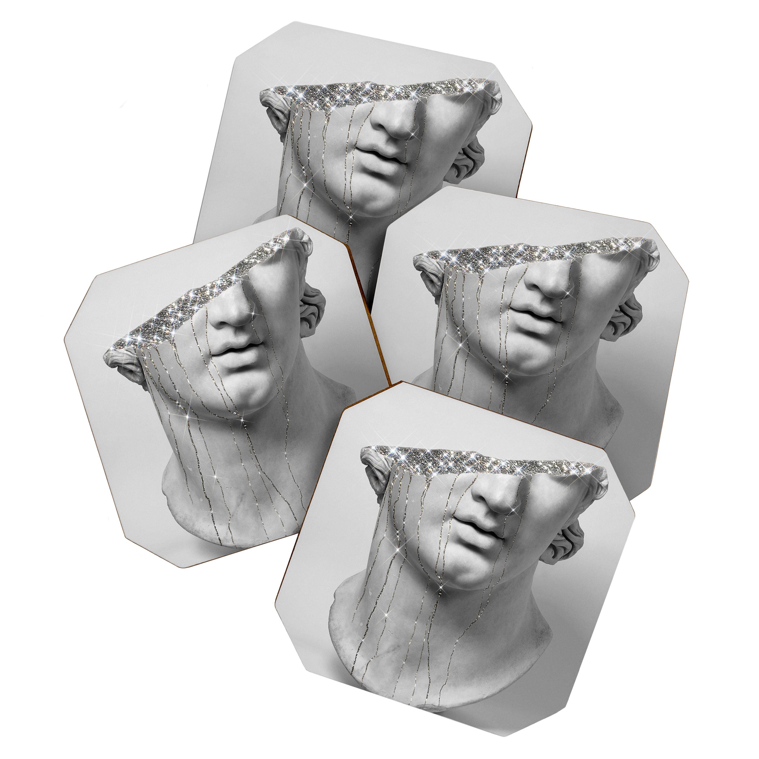 DIAMOND TEARS (b/w) | collage art by Yana Potter | black and white | sculpture | mythology | bling and shine Coaster Gallery Image 1