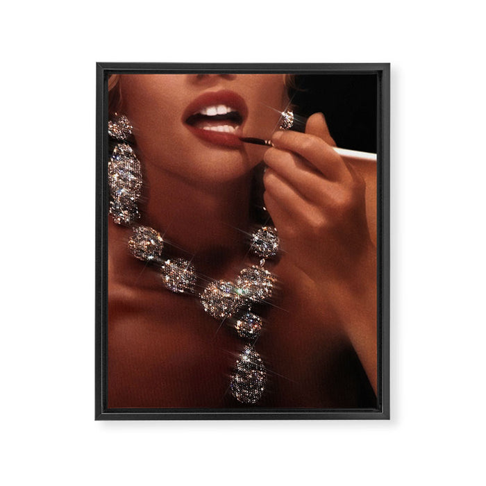 FINISH TOUCH | glitter collage art | sparkle diamonds | rich and fabulous | red lips | classic Framed Canvas Print Gallery Image 1