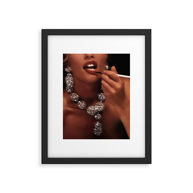 FINISH TOUCH | glitter collage art | sparkle diamonds | rich and fabulous | red lips | classic Framed Art Print Gallery Image 6