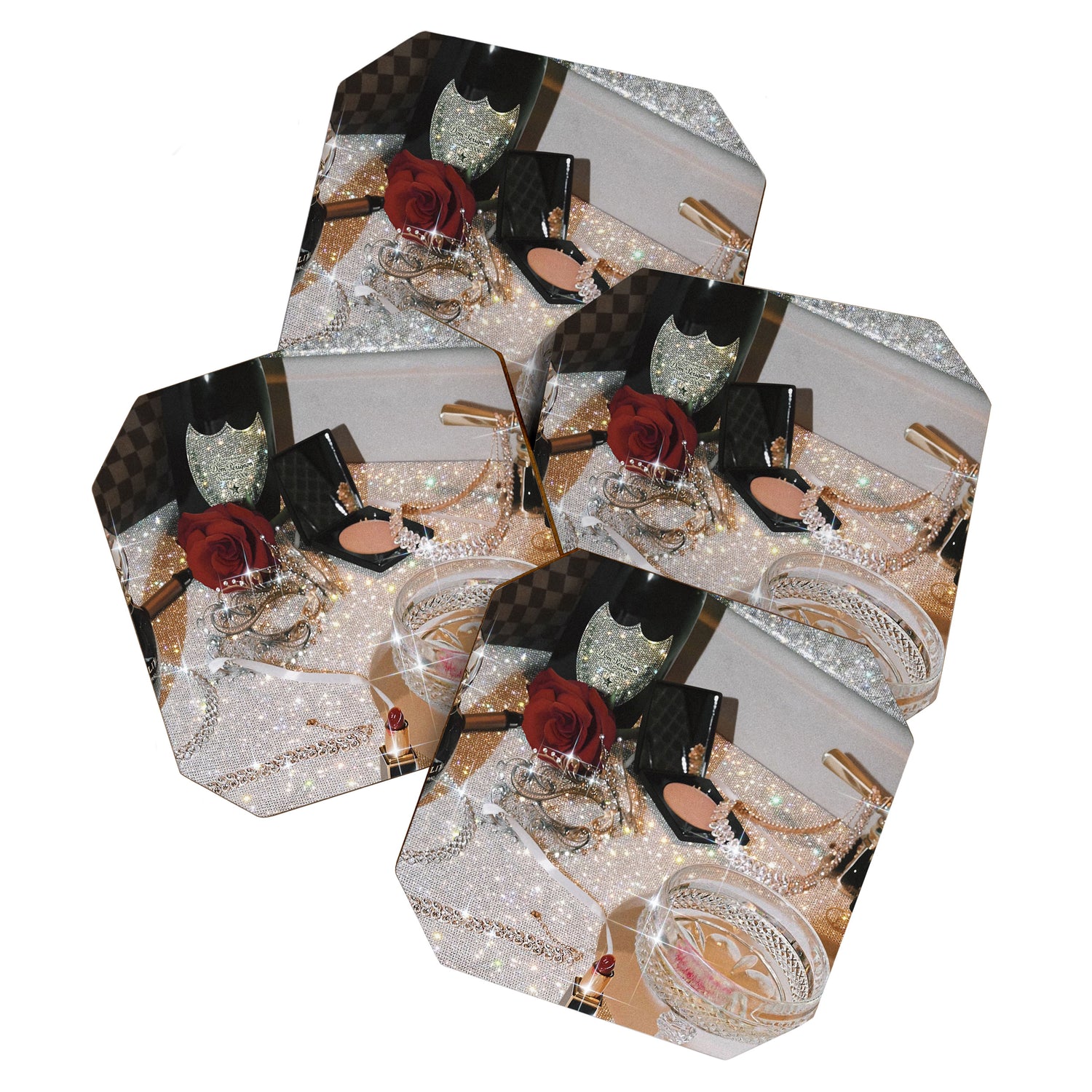 GIRLS PARTY - aesthetic glitter collage art work, weekend vibes, glamour and chick , luxury vibes. Coaster Gallery Image 1
