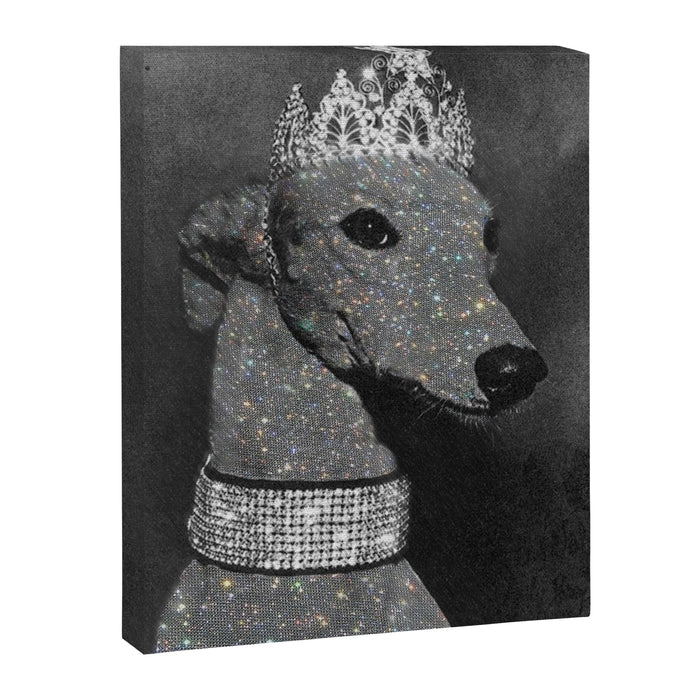 GLITTER QUEEN | art | creative | dog | crown | glamour | style | grey | black and white | diamonds  Canvas Print Gallery Image 1