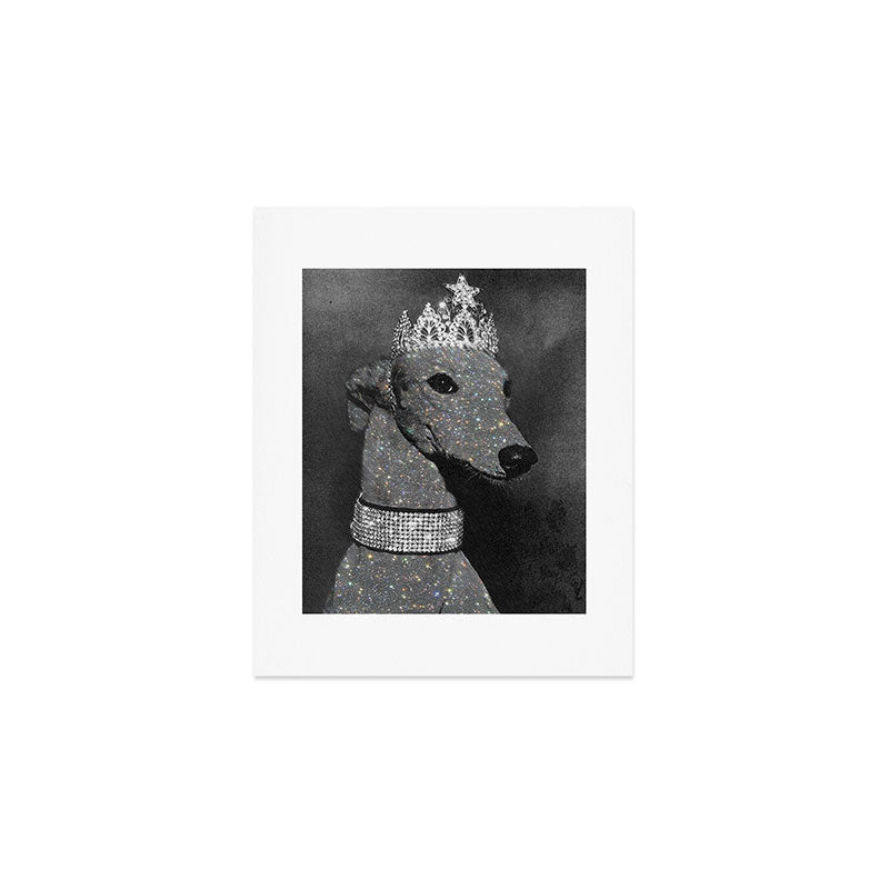 GLITTER QUEEN | art | creative | dog | crown | glamour | style | grey | black and white | diamonds  Art Print Gallery Image 1