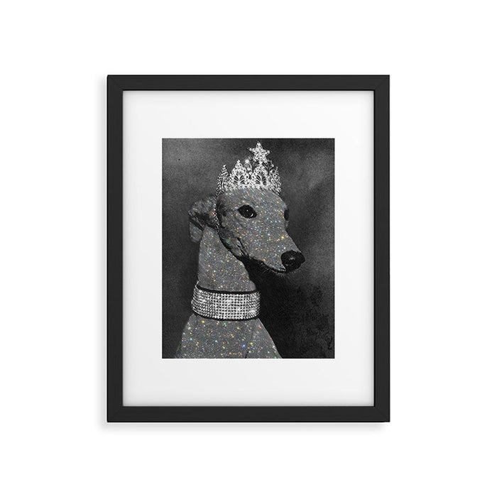 GLITTER QUEEN | art | creative | dog | crown | glamour | style | grey | black and white | diamonds  Framed Art Print Gallery Image 1