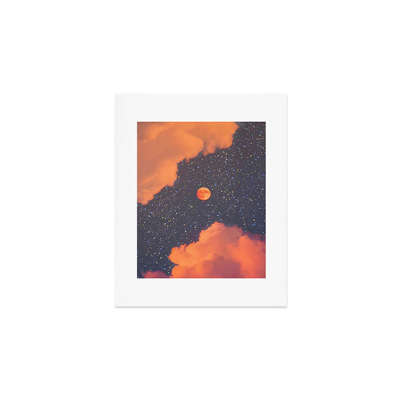 GLITTER SKY | sparkle | warm | moon | orange | blue | nature | collage | minimalism | stars | bling  Art Print Gallery Image 1