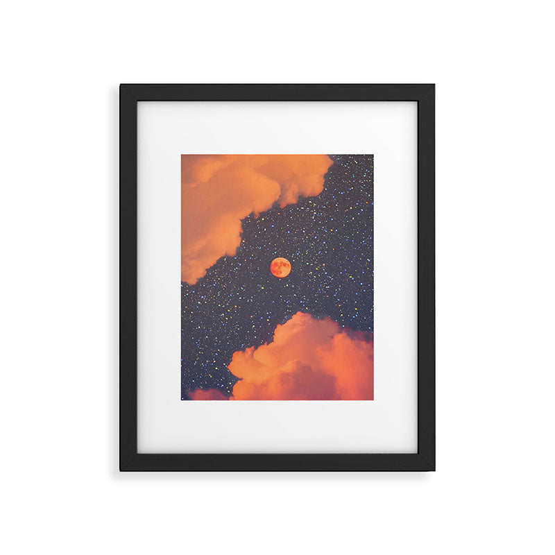 GLITTER SKY | sparkle | warm | moon | orange | blue | nature | collage | minimalism | stars | bling  Framed Art Print Gallery Image 6