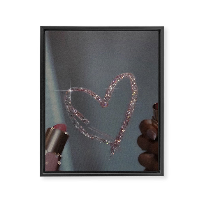I LOVE YOU | glitter | love | heart | lipstick | mirror | collage | fashion | glam | pink | cute | art | wall | photo  Framed Canvas Print Gallery Image 1