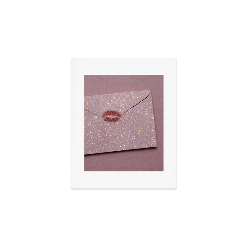 LOVE LETTER | kiss | lips | write | art | collage | pastel | pink | diamonds | sparkle | stars  Art Print Gallery Image 1