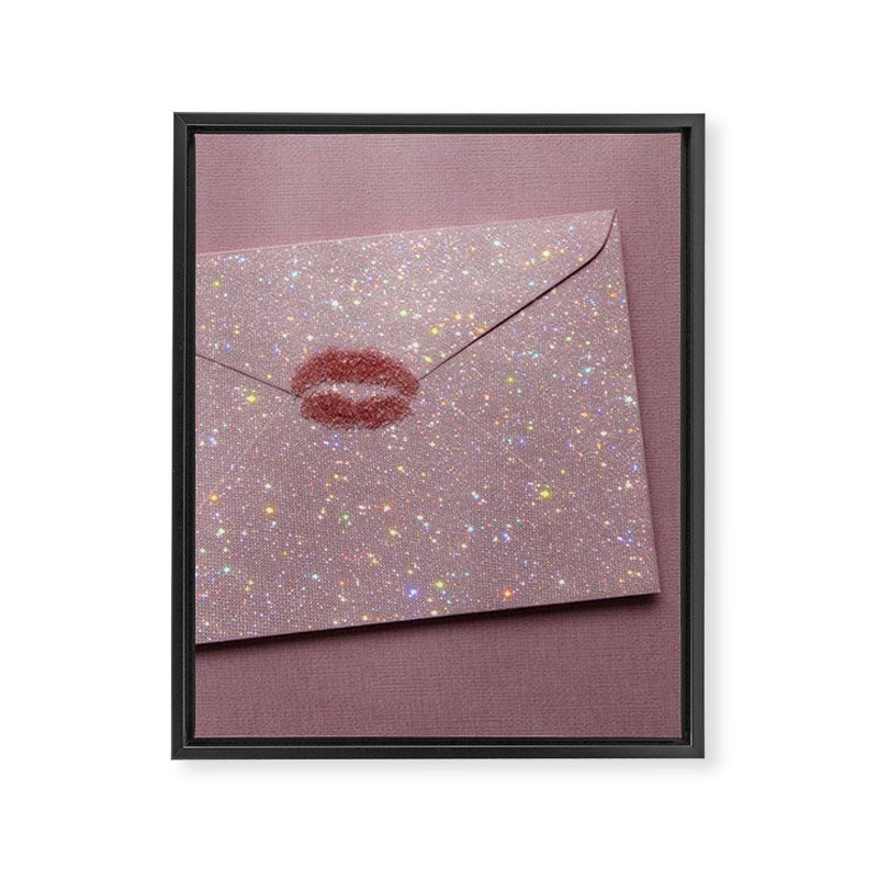 LOVE LETTER | kiss | lips | write | art | collage | pastel | pink | diamonds | sparkle | stars  Framed Canvas Print Gallery Image 6