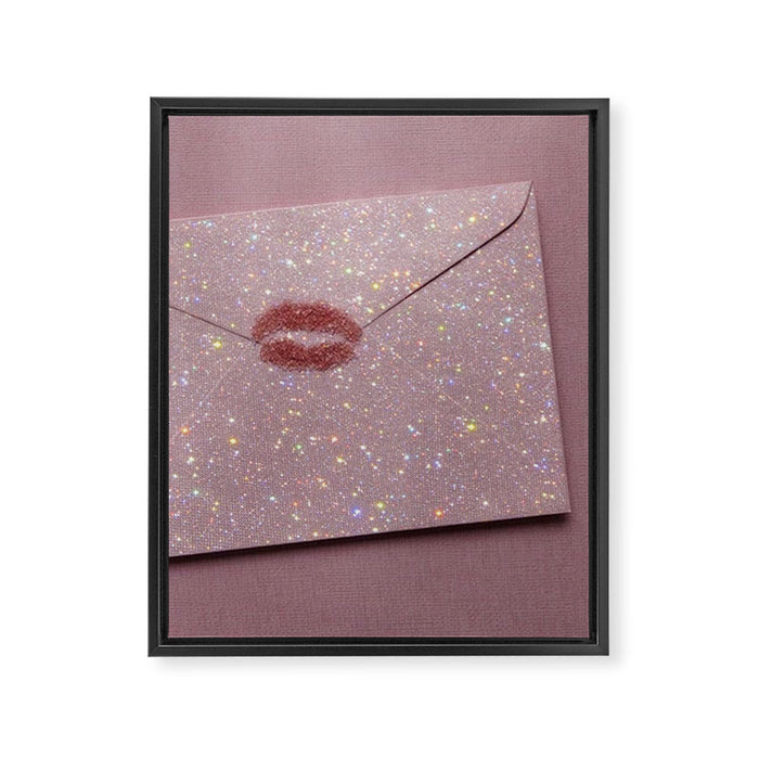 LOVE LETTER | kiss | lips | write | art | collage | pastel | pink | diamonds | sparkle | stars  Framed Canvas Print Gallery Image 1